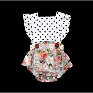 Boutique baby girls infant mixed print ruffle butt romper short shorts overalls